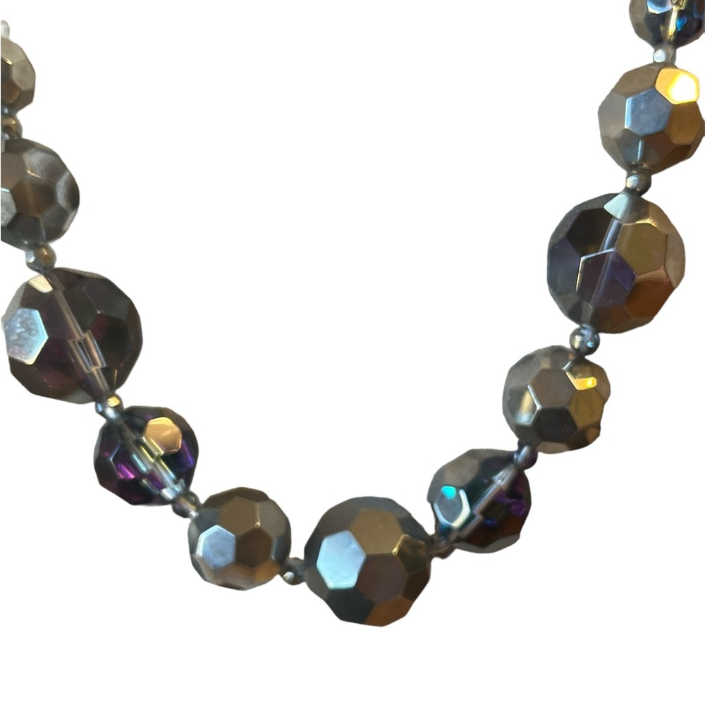 ✨ 3/$15 Fashion Gunmetal Tone Necklace with Multi Faceted Beads - Picture 2 of 3